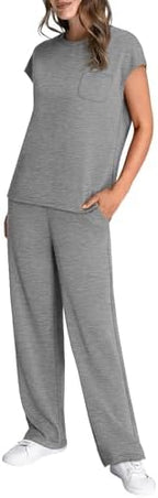WIHOLL 2 Piece Sets for Women Casual Summer Travel Vacation Outfits Cap Sleeve Lounge Set - Image 4
