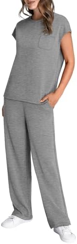 WIHOLL 2 Piece Sets for Women Casual Summer Travel Vacation Outfits Cap Sleeve Lounge Set - Image 4