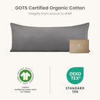 Bioweaves 100% Organic Cotton Body Pillow Cover for Body Pillowcases 300 Thread Count Soft Sateen Weave GOTS Certified with Zipped Closure - 21" x 54", Stone, Pack of 2 - Image 6