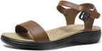 Women's Classic Flat Sandals Leather Open Toes Memory Foam One Band Ankle Strap Adjustable Slip On Shoes - Image 7