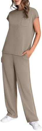 WIHOLL 2 Piece Sets for Women Casual Summer Travel Vacation Outfits Cap Sleeve Lounge Set - Image 4