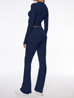 AnotherChill Women's Long Sleeve Top Foldover Flare Pants Lounge Set - Image 4