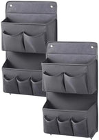 2 Pcs Wall Hanging Organizer with 4 Hooks, Oxford Fabric Over the Door Organizer with Mesh Pockets, Space Saving Storage Bag for Bedside Dormitory Bedroom, Books and Electronics, Grey by Unknown
