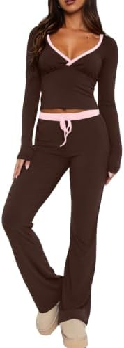 REVETRO Lounge Sets for Women Two Piece Long Sleeve Sexy Pajama Sets by REVETRO