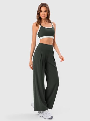 Wide Leg Yoga Pants for Women with Pockets, High Waist & Front Pleated Casual Lounge Palazzo Trousers for Workout - Image 2
