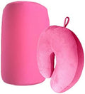 Bookishbunny 2pcs Micro Bead Set U Shaped Neck Travel Pillow 12" x 12" x 4" and Roll Back Pillow Cushion 13" x 7", Various Designs (Solid Pink) by Bookishbunny
