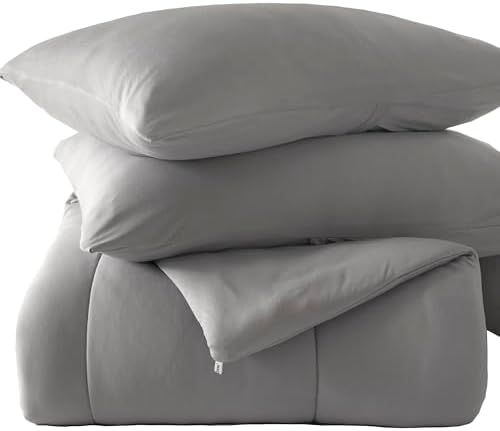 SLEEP ZONE Full Size Comforter Set, Breathable Jersey Knit Soft Duvet Insert Set 3 Pieces Bedding Sets for Bedroom All Season, Gray - Image 6