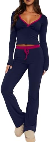 REVETRO Lounge Sets for Women Two Piece Long Sleeve Sexy Pajama Sets by REVETRO