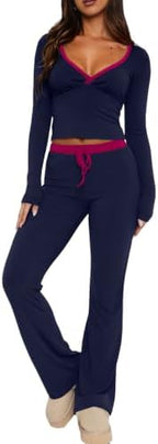 REVETRO Lounge Sets for Women Two Piece Long Sleeve Sexy Pajama Sets by REVETRO