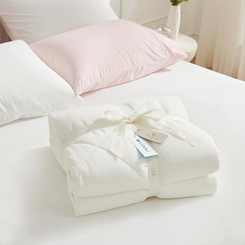Cozy Bliss Cooling Comforter California King Size, Oversized Cooling Blanket for Hot Sleepers and Night Sweats, Cream Summer Comforter for Cal King Bed, Breathable Soft Lightweight Silk Smooth - Image 4