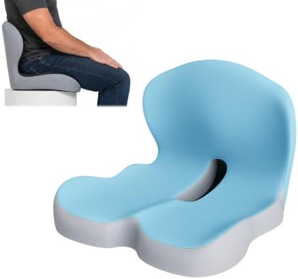 Orthopedic Seat Cushion – L-Shaped Lumbar Support Memory Foam Comfort for Long Sitting, Ergonomic Support for Office Chair, Wheelchair, Car & Travel (Blue,1) by Gueyi