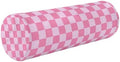 Checkered Pink Neck Roll Pillow Bolster Round Health Memory Foam Long Cervical Cylinder Pillows with Removable Washable Cover for Body Bed Legs Back Yoga by QwThum