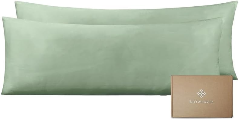 Bioweaves 100% Organic Cotton Body Pillow Cover for Body Pillowcases 300 Thread Count Soft Sateen Weave GOTS Certified with Zipped Closure - 21" x 54", Basil, Pack of 2 by BIOWEAVES