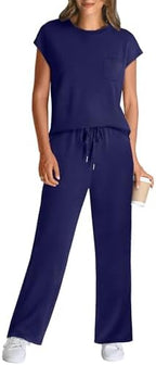 WIHOLL 2 Piece Sets for Women Casual Summer Travel Vacation Outfits Cap Sleeve Lounge Set - Image 2