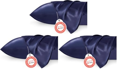 Bedsure Satin Pillowcases, Similar to Silk Pillow Cases Queen Size Set of 6, Pillow Case for Sleeping Women with Envelope Closure, Gifts for Women Men, Navy, 20x30 Inches, 6pcs by BEDSURE