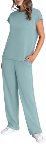 WIHOLL 2 Piece Sets for Women Casual Summer Travel Vacation Outfits Cap Sleeve Lounge Set - Image 4