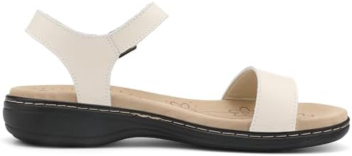 Women's Classic Flat Sandals Leather Open Toes Memory Foam One Band Ankle Strap Adjustable Slip On Shoes - Image 4