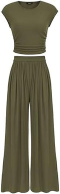 PRETTYGARDEN Women Summer 2 Piece Ribbed Knit Lounge Sets by PRETTYGARDEN