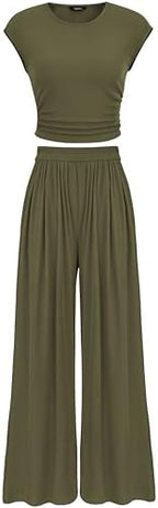 PRETTYGARDEN Women Summer 2 Piece Ribbed Knit Lounge Sets by PRETTYGARDEN