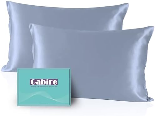 Gabire Mulberry Silk Pillow Cases Set of 2, Both Sides Real Silk Pillow Cover for Hair and Skin Cool Pillowcase Organic Silk Pillowcase 2 Pack with Hidden Zipper, Dusty Blue, Queen (20"×30") by MulberrySilkPillowcases