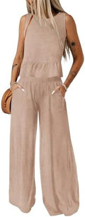 Dokotoo Womens 2 Piece Outfits Tank Tops Elastic Waist Wide Leg Pants Sets by Dokotoo