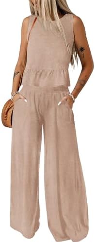 Dokotoo Womens 2 Piece Outfits Tank Tops Elastic Waist Wide Leg Pants Sets by Dokotoo