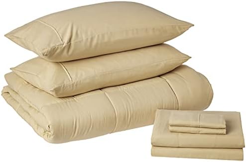 Sweet Home Collection 7 Piece Comforter Set Bag Solid Color All Season Soft Down Alternative Blanket & Luxurious Microfiber Bed Sheets, Camel, Queen by SweetHomeCollection