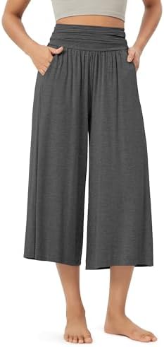 ODODOS Women's Wide Leg Palazzo Lounge Cropped Pants with Pockets Light Weight Comfy Pajama Capri Pants-20/22"/ 24" Inseam by ODODOS