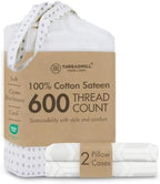 Threadmill Home Linen Standard Pillowcases - 100% Natural Cotton 600 Thread Count, 2 Piece Jacquard Damask Pillow Cover Set, Breathable ELS Combed Cotton, Hotel Quality White Pillow Protectors by ThreadmillHomeLinen