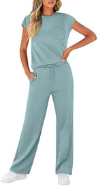 WIHOLL 2 Piece Sets for Women Casual Summer Travel Vacation Outfits Cap Sleeve Lounge Set - Image 3