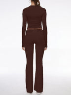 AnotherChill Women's Long Sleeve Top Foldover Flare Pants Lounge Set - Image 2