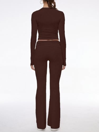 AnotherChill Women's Long Sleeve Top Foldover Flare Pants Lounge Set - Image 2