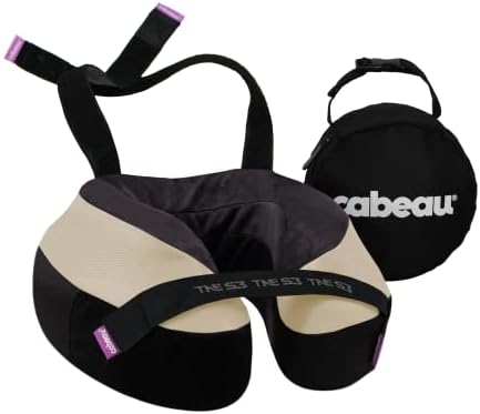 Cabeau Travel Neck Pillows for Airplanes The Neck's Evolution, TNE S3 Supportive Memory Foam Design for Long Haul Flights Attachable Seat Straps and 360 Support (Cairo Tan) by Cabeau