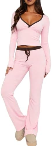 REVETRO Lounge Sets for Women Two Piece Long Sleeve Sexy Pajama Sets by REVETRO