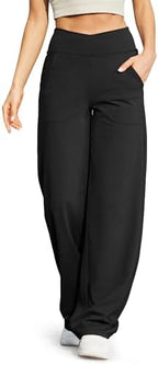 G4Free EverGoing Wide Leg Yoga Pants for Women Crossover Waist with Pockets by G4Free