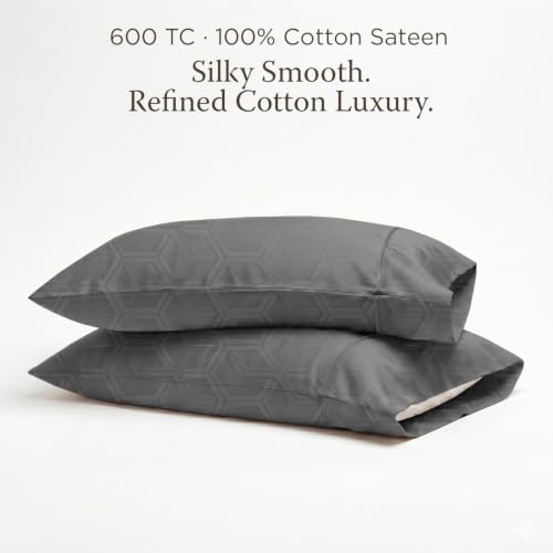 Threadmill 600TC Cotton King Pillowcases, Sateen, Jacquard, Dark Grey - Image 2