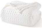 PHF Lightweight 100% Cotton Waffle Blanket for Bed, King, White by PHF