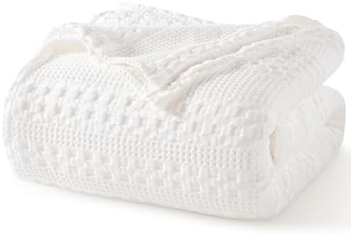 PHF Lightweight 100% Cotton Waffle Blanket for Bed, King, White by PHF
