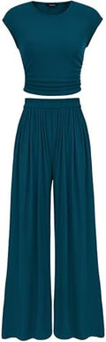 PRETTYGARDEN Women Summer 2 Piece Ribbed Knit Lounge Sets by PRETTYGARDEN
