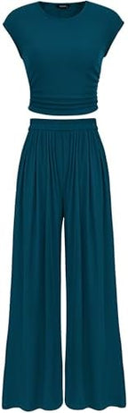 PRETTYGARDEN Women Summer 2 Piece Ribbed Knit Lounge Sets by PRETTYGARDEN