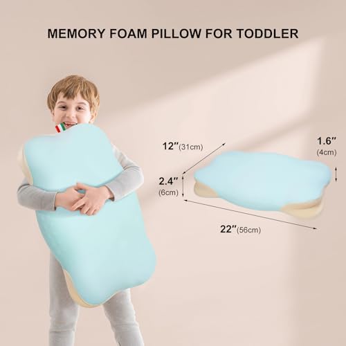 Memory Foam Toddler Pillow, Breathable Cooling Removable Pillowcase, Kids Pillow for Sleeping, Ergonomic Contour Neck Pillow for Back & Side & Stomach Sleeping 12x22 in (Blue) - Image 2
