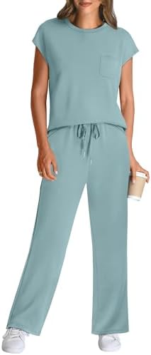 WIHOLL 2 Piece Sets for Women Casual Summer Travel Vacation Outfits Cap Sleeve Lounge Set - Image 2