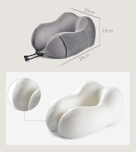 QUQUQ Travel Neck Pillow for Sleeping Memory Foam Travel Neck Pillow Cushion Support for Airplane Sleeping Comfortable(Grey) - Image 2