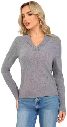100% Merino Wool Sweater for Women, V Neck Shawl Collar Pullover - Image 5
