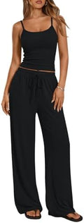 Trendy Queen Womens 2 Piece Lounge Set Summer Camisole Top & Wide Leg Pants by TrendyQueen