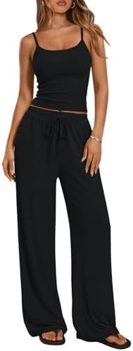 Trendy Queen Womens 2 Piece Lounge Set Summer Camisole Top & Wide Leg Pants by TrendyQueen