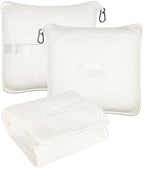 BlueHills Travel Blanket Pillows for Two Airplane Traveling Essentials Flight Throws in Bag case with Backpack Clip Compact Large Plane Accessories – Gray and Ivory White - Image 3