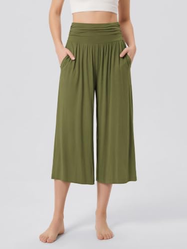 ODODOS Women's Wide Leg Palazzo Lounge Cropped Pants with Pockets Light Weight Comfy Pajama Capri Pants-20/22"/ 24" Inseam - Image 2