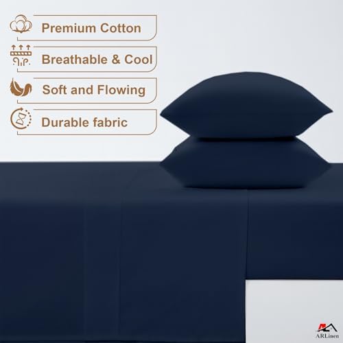 ARlinen RV Bunk Sheet Set, 34x75, 4 Piece Egyptian Cotton, Navy Blue - Image 2