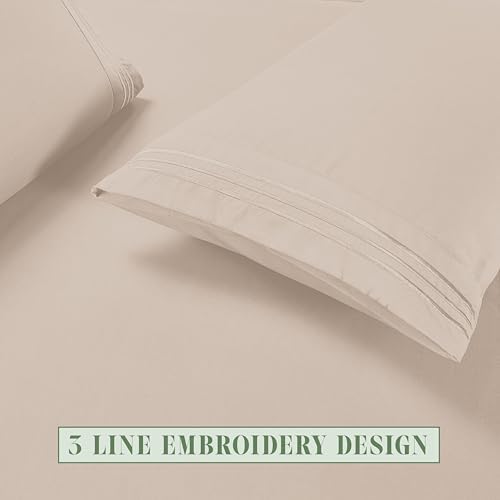 Elegant Comfort Luxury Soft 6-Piece 1500 Premium Hotel Quality Bed Sheet Set with Extra Deep Pockets 18-24 Inch, Wrinkle Free, Storage Pockets, Extra Deep Pocket 6PC Sheets, Queen, Beige - Image 7
